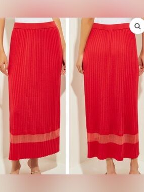 Misook Pleated Soft Knit Skirt Women’s M Red Maxi Burnout Accent Pull On Elegant
